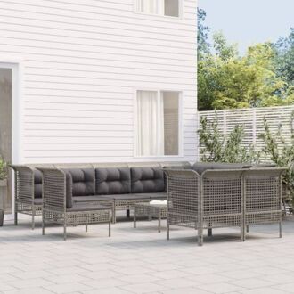 loungeset Poly Rattan - Grijs - Modulair ontwerp - Weerbestendig - Stevig frame - Comfortabele
