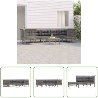 Loungeset - Poly Rattan - Grijs - Modulair - Weerbestendig - Stabiel - Comfortabel - Inclusief Kussens