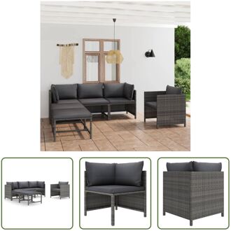 Loungeset - Poly rattan - Grijs - PE-rattan - Gepoedercoat staal