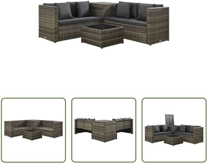 Loungeset - Poly Rattan - Grijze kussens - 118x60x64 cm - Modulair Grijs