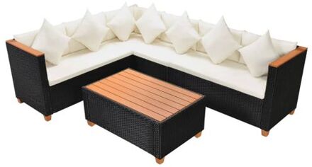 Loungeset poly rattan HKC blad zwart 21-delig