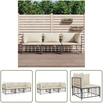 Loungeset - Poly Rattan - Hoekbank 72x72x66cm - Middenbank 72x70x66cm - Antraciet Grijs