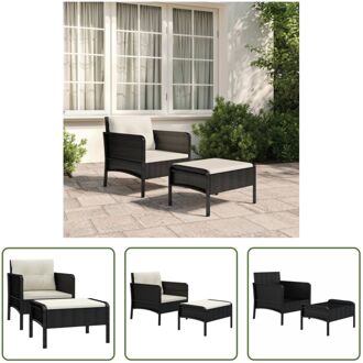 Loungeset - Poly rattan - Metalen frame - Zachte kussens - Comfortabele arm- en rugleuning - Zwart