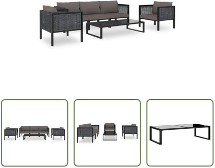 Loungeset Poly Rattan - Modulair Ontwerp - Weerbestendig - Gehard Glas - Antraciet/Zwart - 200x68x64cm Grijs