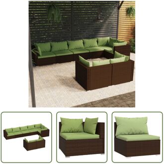 Loungeset Poly Rattan - Set van 5 Hoekbank en 3 Middenbank - Bruin - 70x70x60.5 cm - Inclusief Kussens