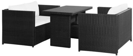 Loungeset poly rattan zwart 11-delig