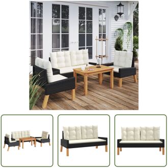 Loungeset - Poly Rattan - Zwart - 119 x 58 x 60 cm - Comfortabele zitplekken - Inclusief kussens