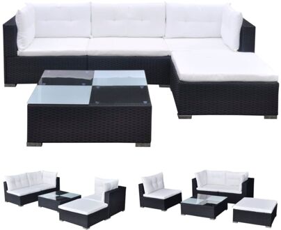 Loungeset poly rattan zwart 14-delig