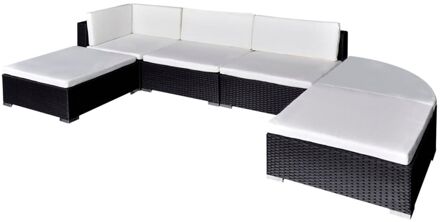 Loungeset poly rattan zwart 16-delig