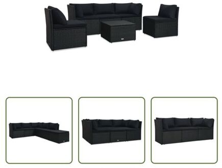 Loungeset Poly Rattan - Zwart - 180x63x66 cm - PE Rattan - Gepoedercoat Staal