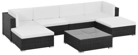 Loungeset poly rattan zwart 19-delig