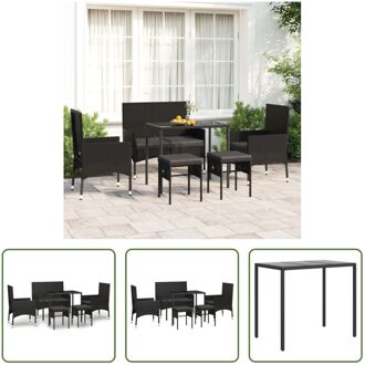 loungeset - poly rattan - zwart - 2 stoelen - 2 voetenbanken - 1 bankje - 1 tafel - incl - 6