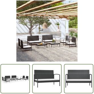 Loungeset Poly Rattan - Zwart - 2-zitsbank 106x59x73cm - Armstoel 58x59x74cm - Tafel 75x40x37cm