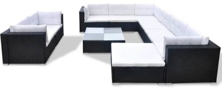 Loungeset poly rattan zwart 32-delig