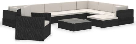 Loungeset poly rattan zwart 35-delig