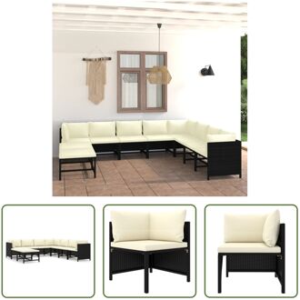 Loungeset - Poly Rattan - Zwart - 60x60x60 cm - Inclusief Kussens