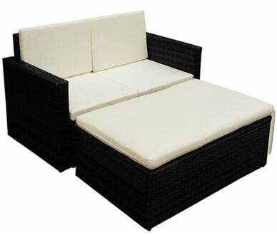 Loungeset poly rattan zwart 7-delig