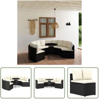 Loungeset - Poly rattan - Zwart - 70 x 73 cm - Waaiervormig ontwerp