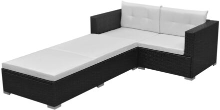 Loungeset poly rattan zwart 8-delig