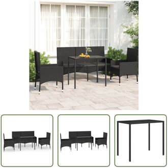 Loungeset - Poly Rattan - Zwart - 90x50x67cm Tafel - 45x51x85cm Stoel - 140x51x85cm Bank - 5x