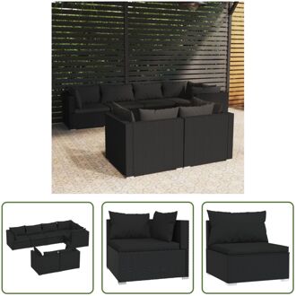 Loungeset - Poly Rattan - Zwart - Hoekbank 70x70x60.5 cm - Middenbank 70x70x60.5 cm - 5 hoekbanken