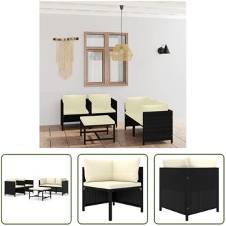 Loungeset Poly Rattan - Zwart - Hoekbank - Eenzitsbank - Salontafel - 60 x 60 cm - Comfortabele