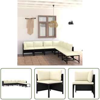 Loungeset Poly Rattan - Zwart - PE-rattan - Gemakkelijk schoon te maken - Dik gevoerde kussens