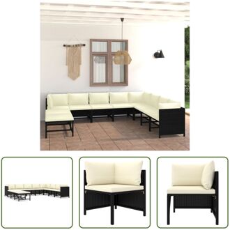 Loungeset - Poly Rattan - Zwart - PE Rattan - Stalen Frame - Schuimkussens - Modulair