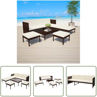 Loungeset Rattan - 3-zitsbank + salontafel + hockers - Bruin - PE-rattan