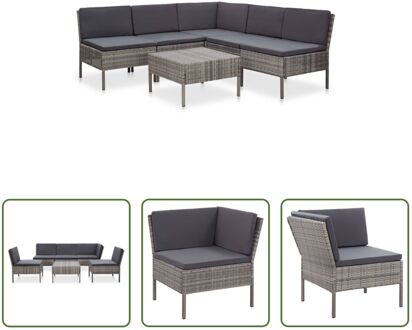 Loungeset Rattan - 6-delig - Grijs/Antraciet - Modulair