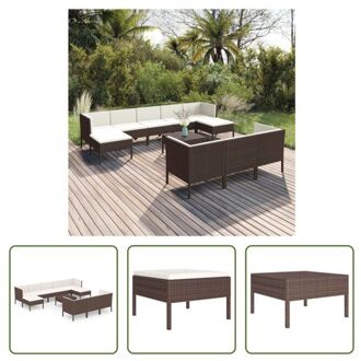 Loungeset Rattan - 60x60x35 cm - Bruin - Crèmewit - PE-rattan - gepoedercoat staal