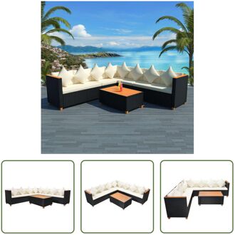 Loungeset - Rattan - Zwart - 114 x 60 x 70 cm - Inclusief kussens