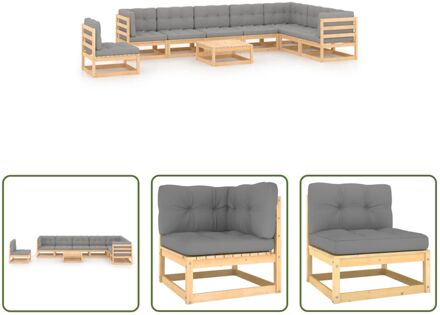 Loungeset Rustic+ - Grenenhout - 3x hoekbank - 5x middenbank - 1x tafel - Grijs - 70x70x67cm