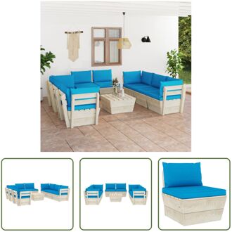 loungeset Rustiek Pallet - 9-delig - 60x60x65 cm - Lichtblauwe kussens