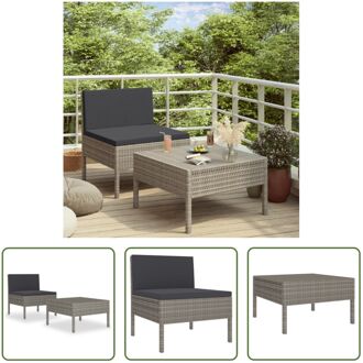 Loungeset Serene Grey - Middenbank - Theetafel inclusief kussens - Weerbestendig PE-rattan - Grijs