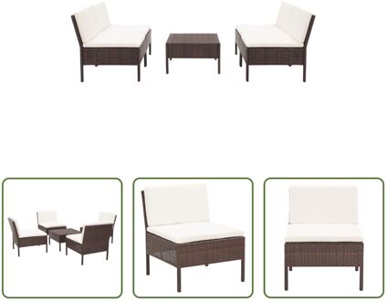 Loungeset Serpentine - 5-delig - PE-Rattan - Bruin/Crèmewit