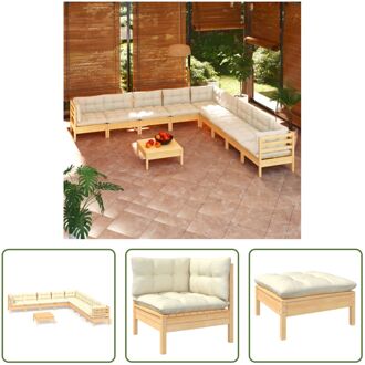 Loungeset Solid Pine - Hoekbank 3x - Middenbank 6x - Voetenbank/Tafel 1x - Crème kussen - Montage