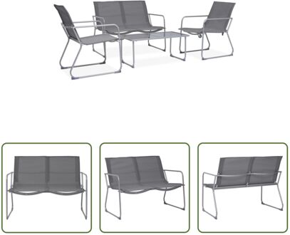 Loungeset Staal - Grijs - Set van 2 stoelen en een tafel