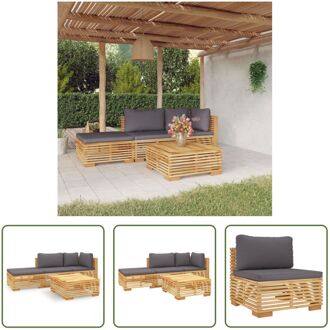 Loungeset Teak - Buitenmeubelen - 69.5 x 69.5 cm - Inclusief kussens - Donkergrijs Bruin