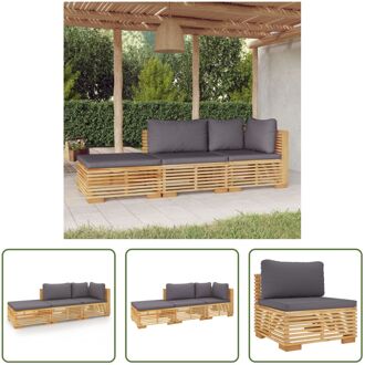 Loungeset Teak - Tuinmeubelen - 69.5 x 69.5 x 60 cm - Donkergrijs Kussen Bruin