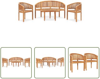 Loungeset - Teakhout - Bankje- 151 x 62 x 86 cm - Stoel- 68 x 52 x 86 cm - Tafel- 90 x 50 x 45 cm Bruin