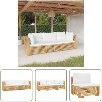 Loungeset - Teakhout - Crèmewit - 69.5x69.5x60cm - Inclusief kussens Bruin