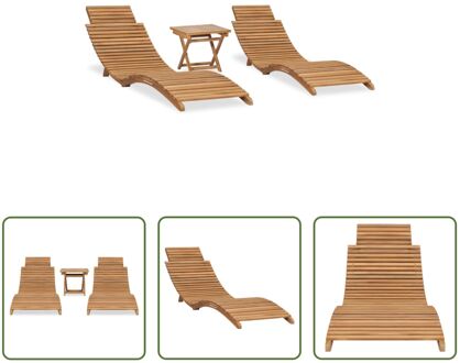 Loungeset - Teakhout - Ligbedafmetingen- 175 x 50 x 55 cm - Tafelafmetingen- 40 x 40 x 35 cm - Bruin