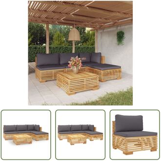 Loungeset - Teakhout - Outdoor - 5-delig - Donkergrijs kussen Bruin