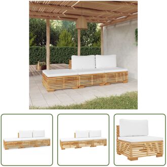 Loungeset Teakhout - Tuinmeubel - 69.5 x 69.5 x 60 cm - Crèmewit kussen Bruin