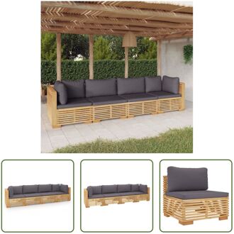 Loungeset Teakhout - Tuinmeubelen - 69.5 x 69.5 x 60 cm - Donkergrijs Kussen Bruin