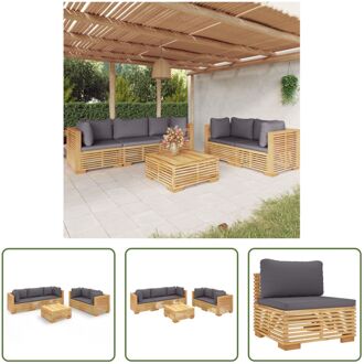 Loungeset Teakhout - Tuinmeubelen - 69.5 x 69.5 x 60 cm - Donkergrijs kussen Bruin