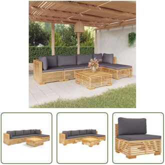 Loungeset Teakhout - Tuinmeubelen - 69.5x69.5x60 cm - Inclusief kussens - Donkergrijs Bruin