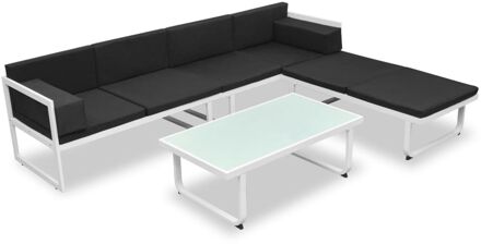 Loungeset textileen aluminium zwart en wit 13-delig