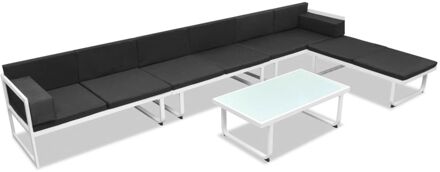 Loungeset textileen aluminium zwart en wit 17-delig